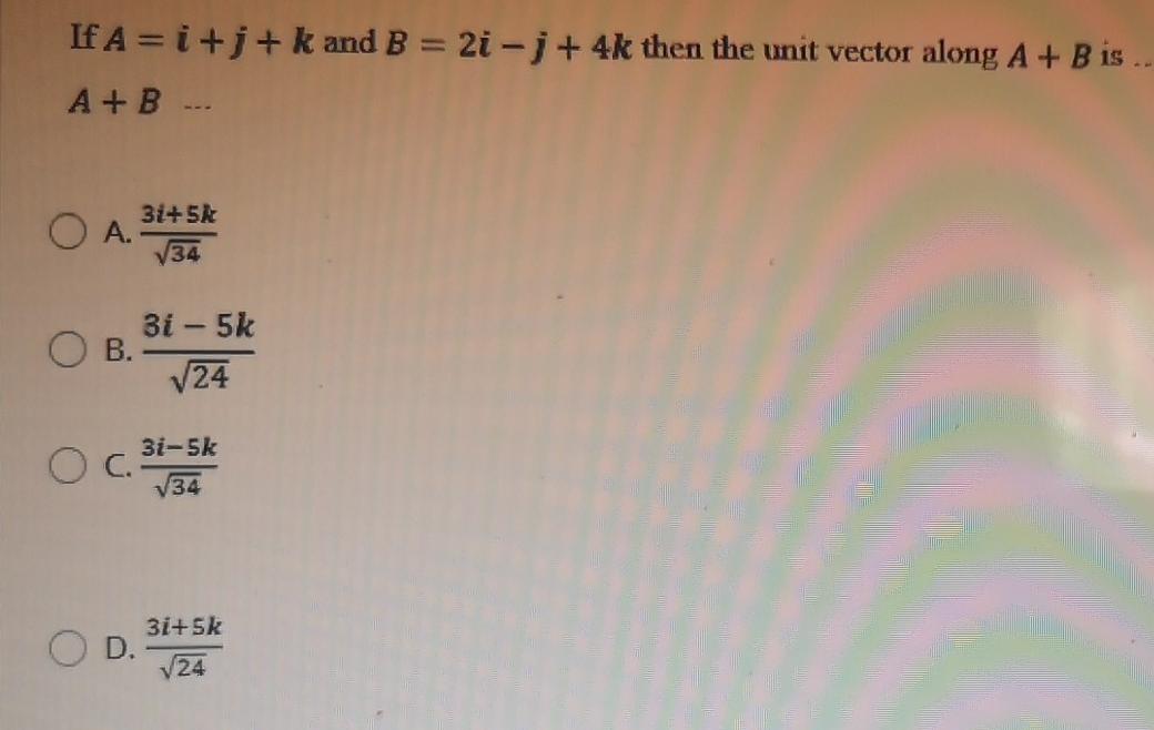 Solved If A= I +j + K And B = 2i - J + 4k Then The Unit | Chegg.com