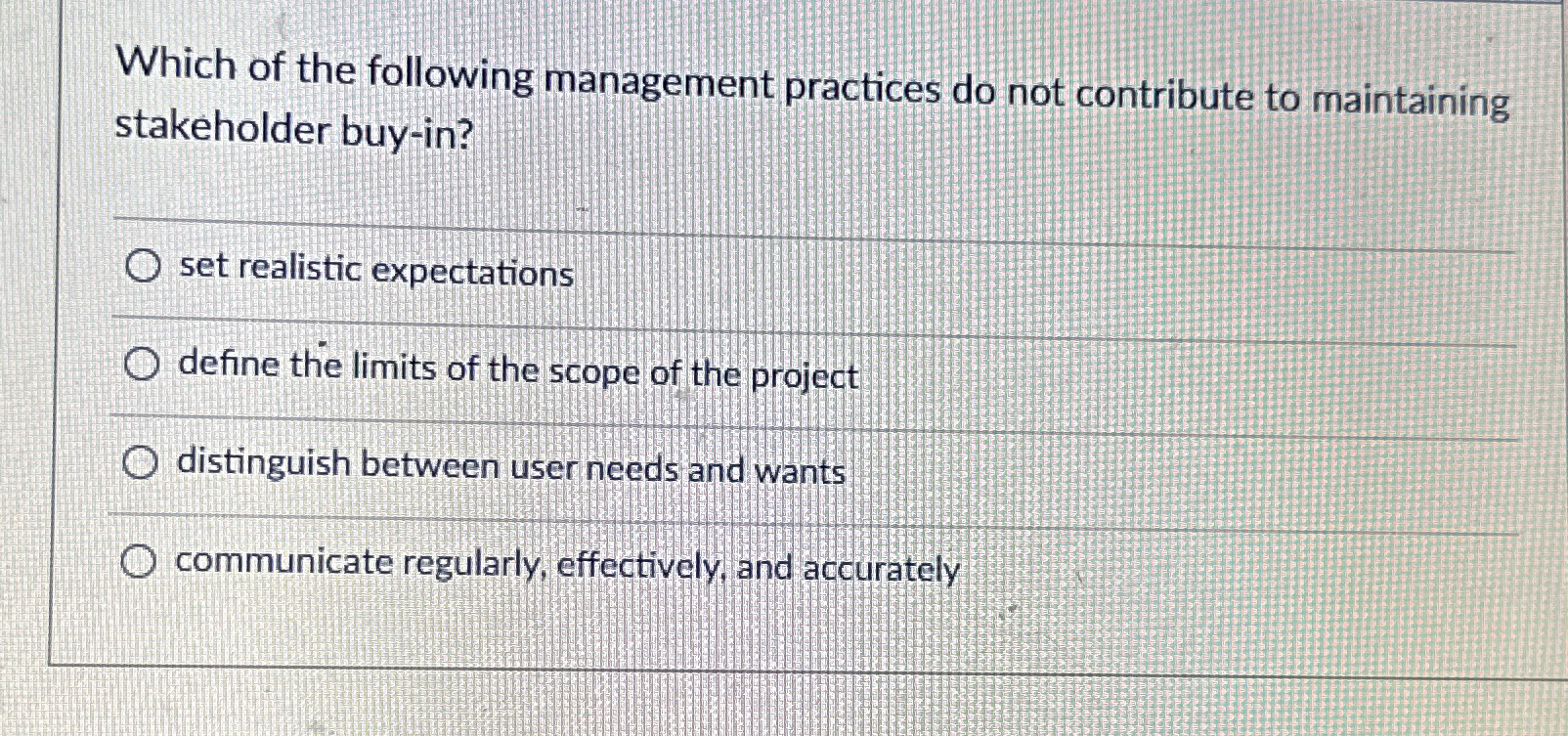Solved Which of the following management practices do not | Chegg.com