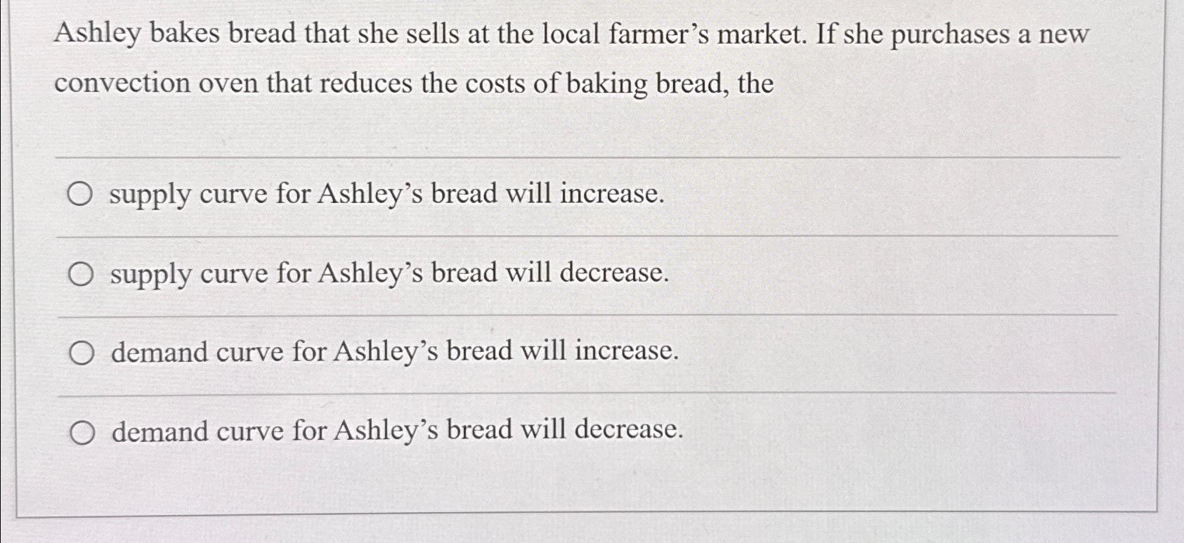 Solved Ashley bakes bread that she sells at the local
