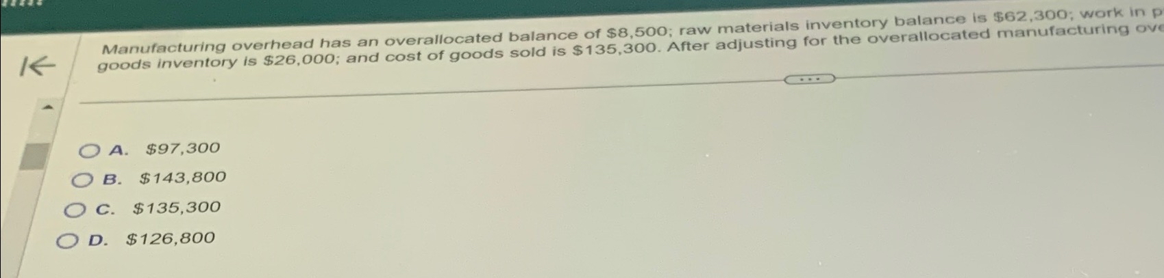 Solved Manufacturing overhead has an overallocated balance | Chegg.com