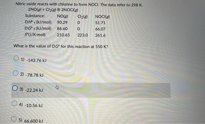 Solved Nitric oxide reacts with chlorine to form NOCl. The | Chegg.com
