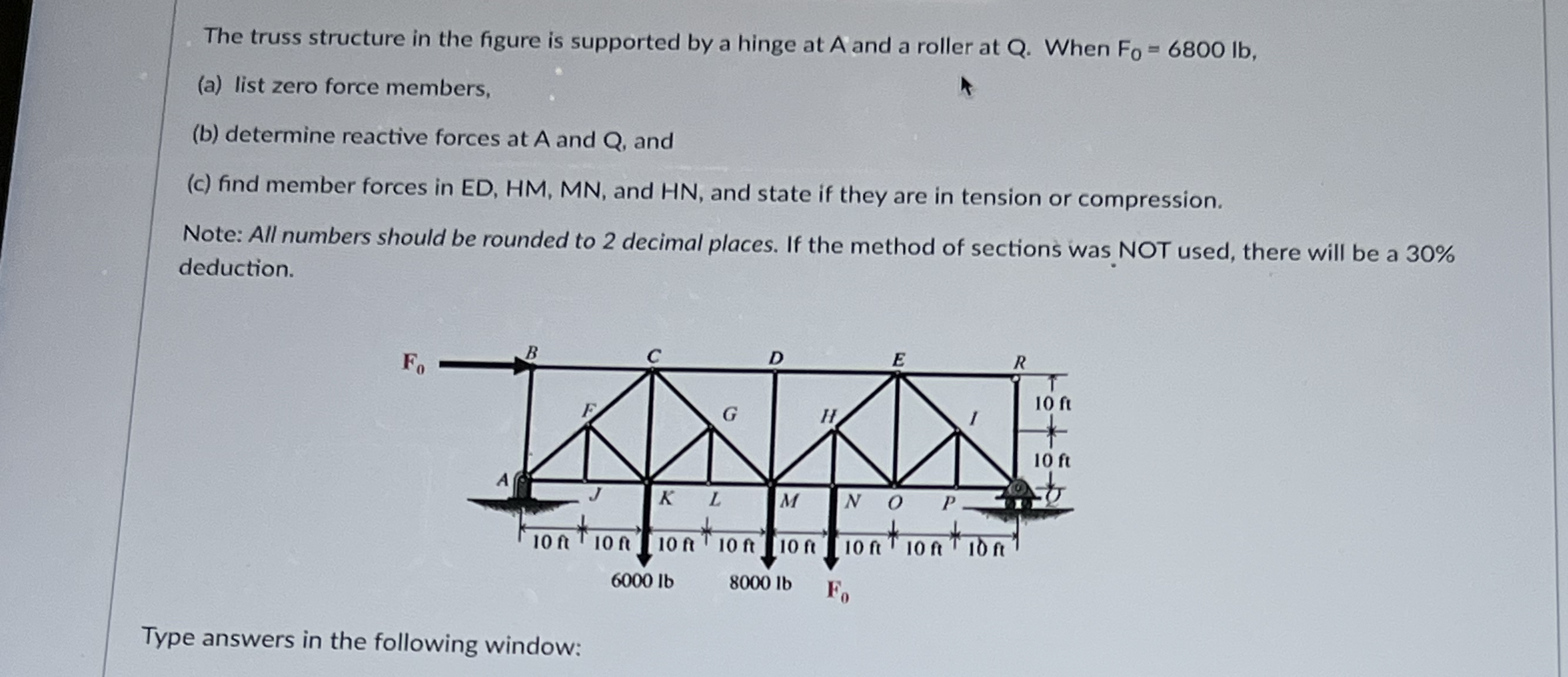 Solved The truss structure in the figure is supported by a | Chegg.com