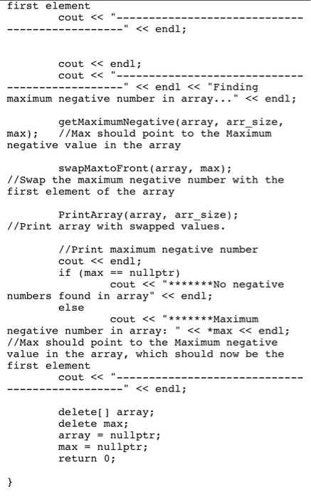 Solved the maximum value in the array to the max pointer | Chegg.com
