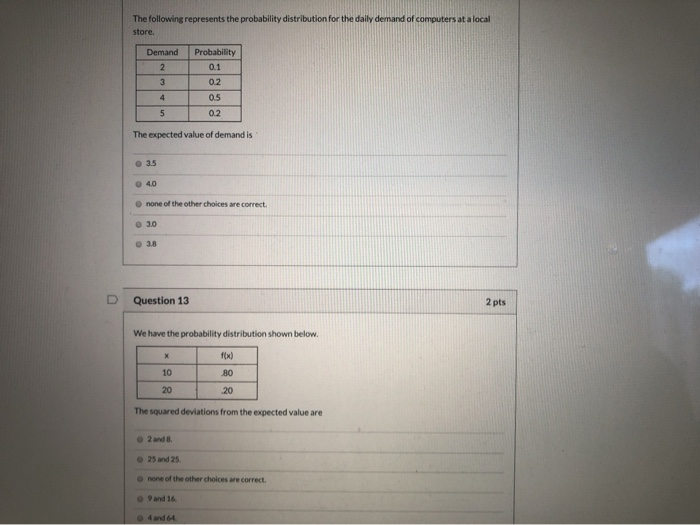 Solved The following represents the probability distribution | Chegg.com