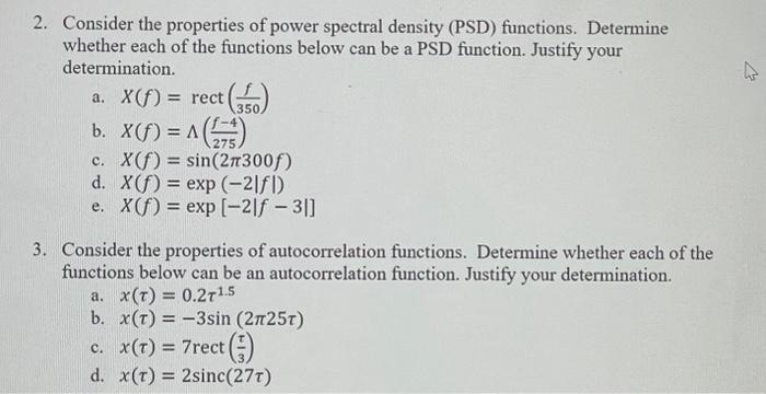 Solved 2. Consider the properties of power spectral density | Chegg.com