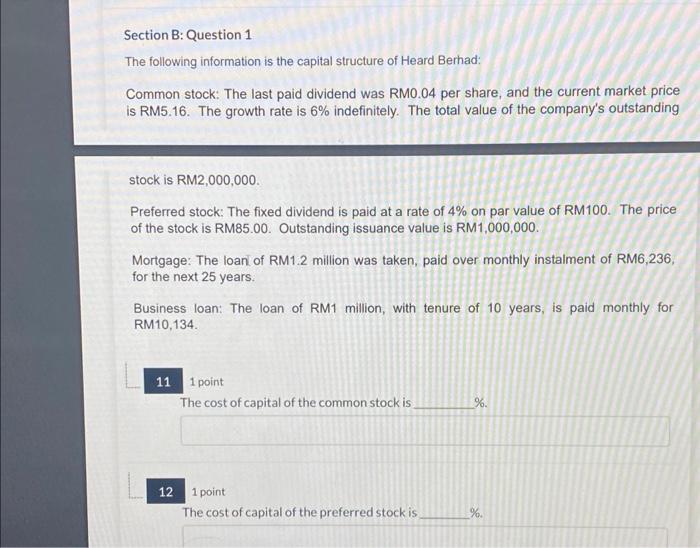 Solved Section B: Question 1 The Following Information Is | Chegg.com