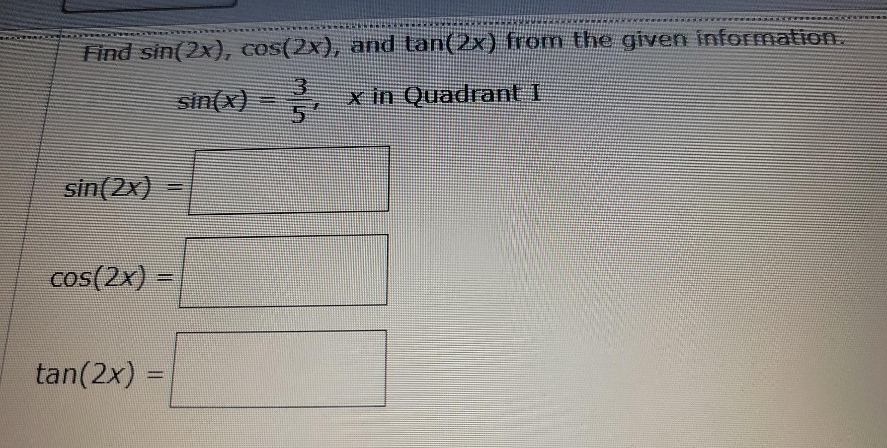 Solved Chines Find Sin 2x Cos 2x And Tan 2x From The Chegg Com