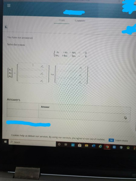 Solved ITEMS SUMMARY You have not answered. Solve the system | Chegg.com