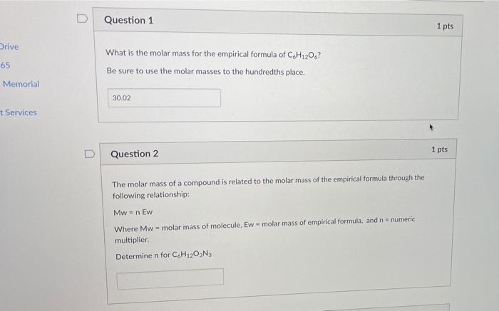 Solved D Question 9 1 pts What is the empirical formula? H | Chegg.com
