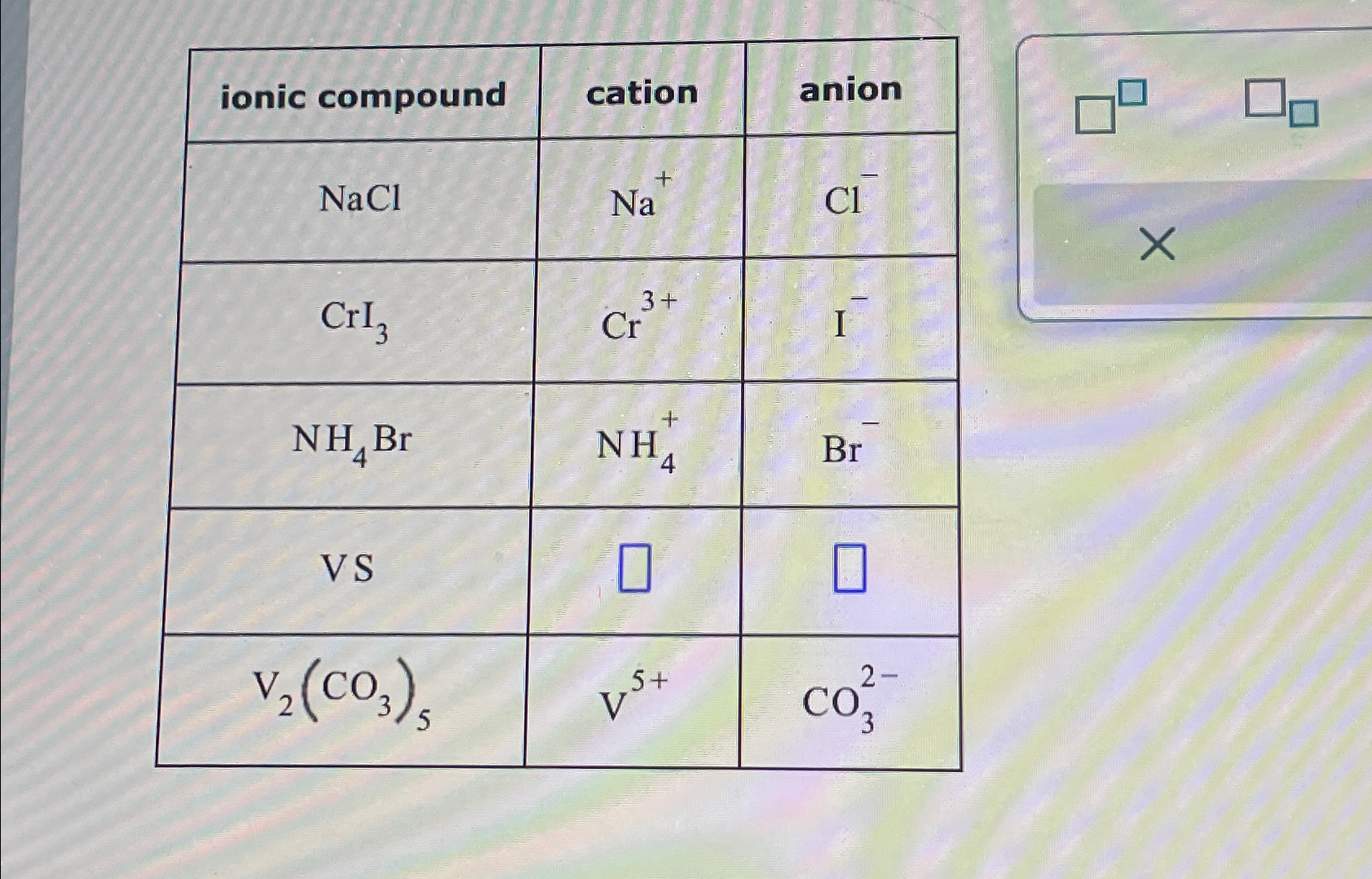 Solved What is the cation and anion of VS? | Chegg.com