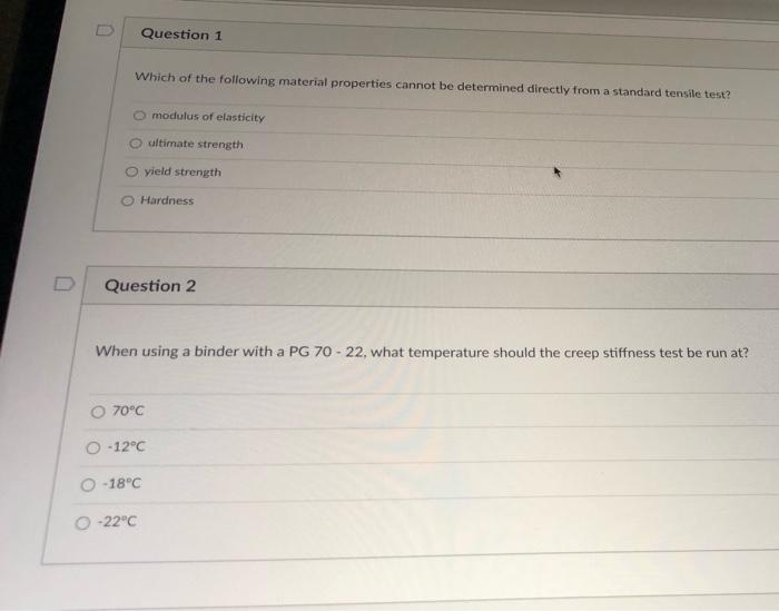 Solved Question 1 Which Of The Following Material Properties 