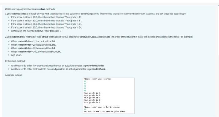 Solved Brades Write a Java program that contains two methods | Chegg.com