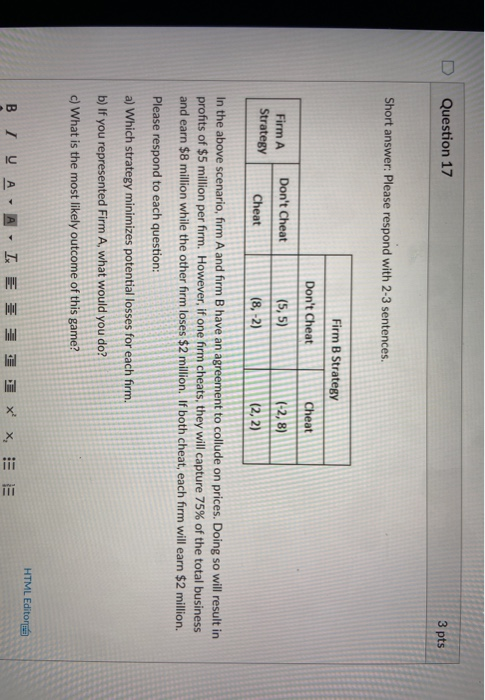 Solved Question 17 3 pts Short answer: Please respond with | Chegg.com