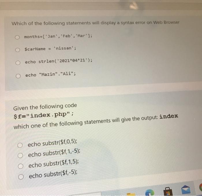 Solved Which of the following statements will display a | Chegg.com