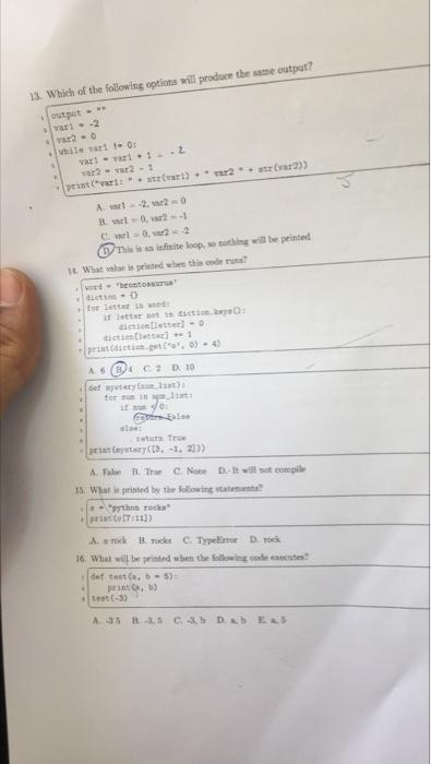 Solved 13. Which of the following options will produce the | Chegg.com