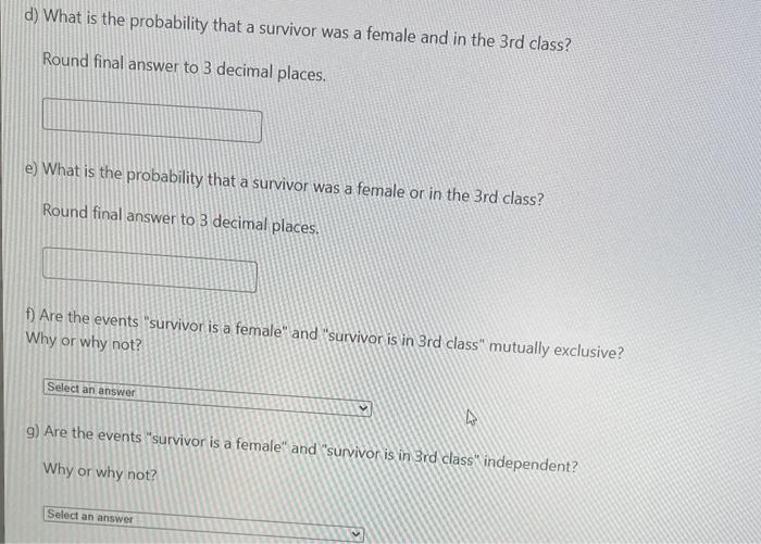 Solved The number of people who survived the Titanic based | Chegg.com
