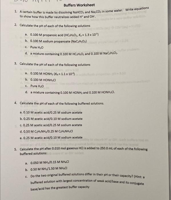 Solved Buffers Worksheet 1. A certain buffer is made by