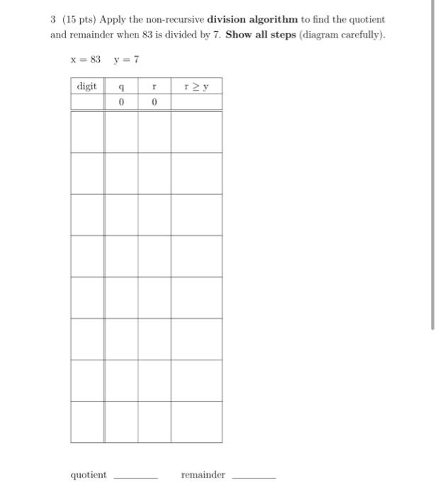 Solved Apply the non-recursive division algorithm to find | Chegg.com