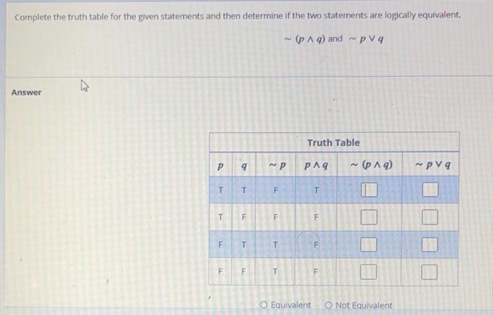 Solved Complete the truth table for the given statements and | Chegg.com