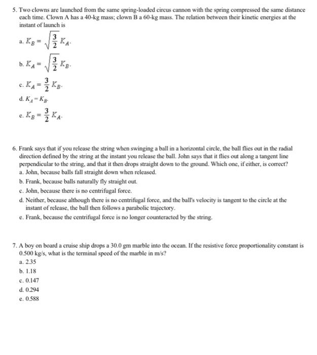Solved 5. Two clowns are launched from the same | Chegg.com
