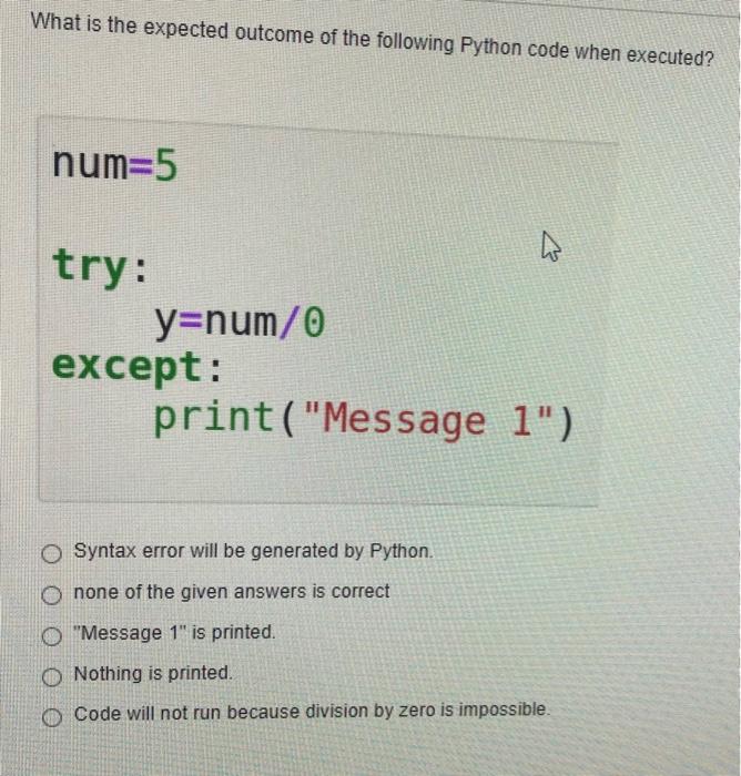 Solved What is the expected outcome of the following Python | Chegg.com