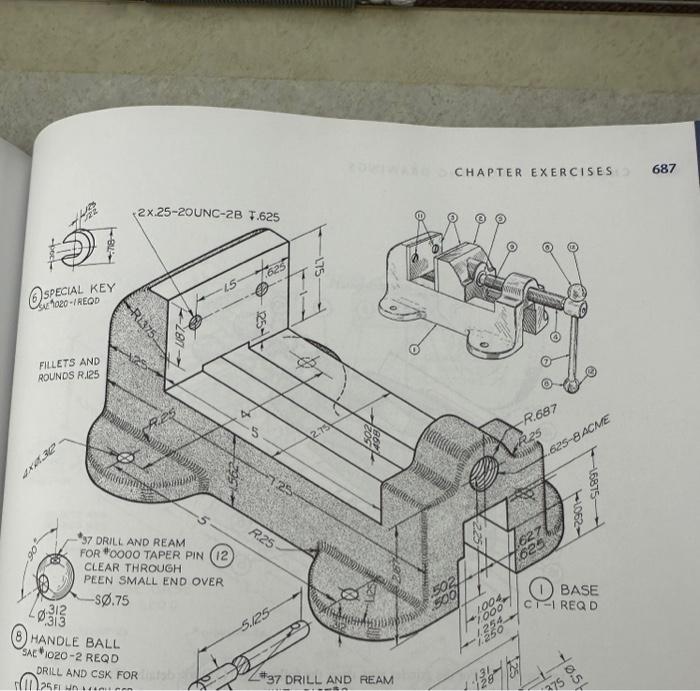 Solved for number 1(BASE), draw a front, top, and side view | Chegg.com