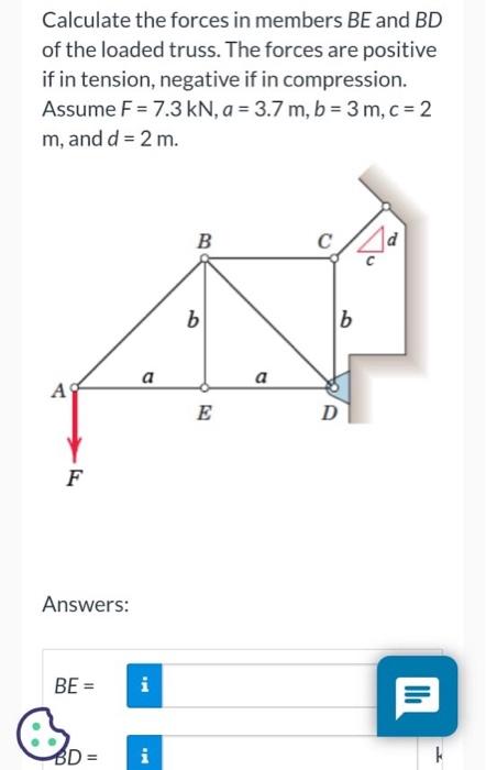 Solved Calculate The Forces In Members BE And BD Of The | Chegg.com