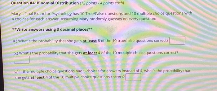 Solved Question #4: Binomial Distribution (12 points - 4 | Chegg.com