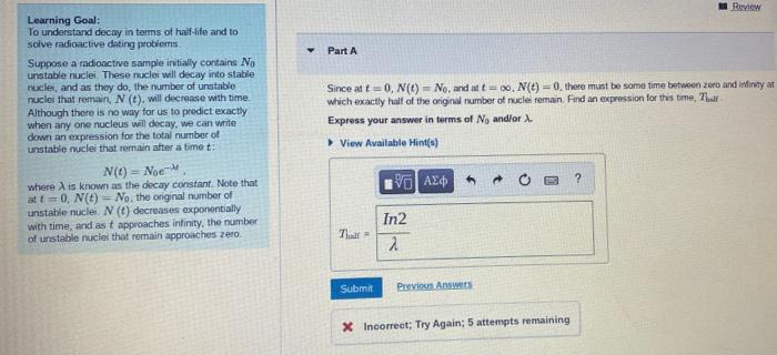 Solved Review Part A Learning Goal: To understand decay in | Chegg.com