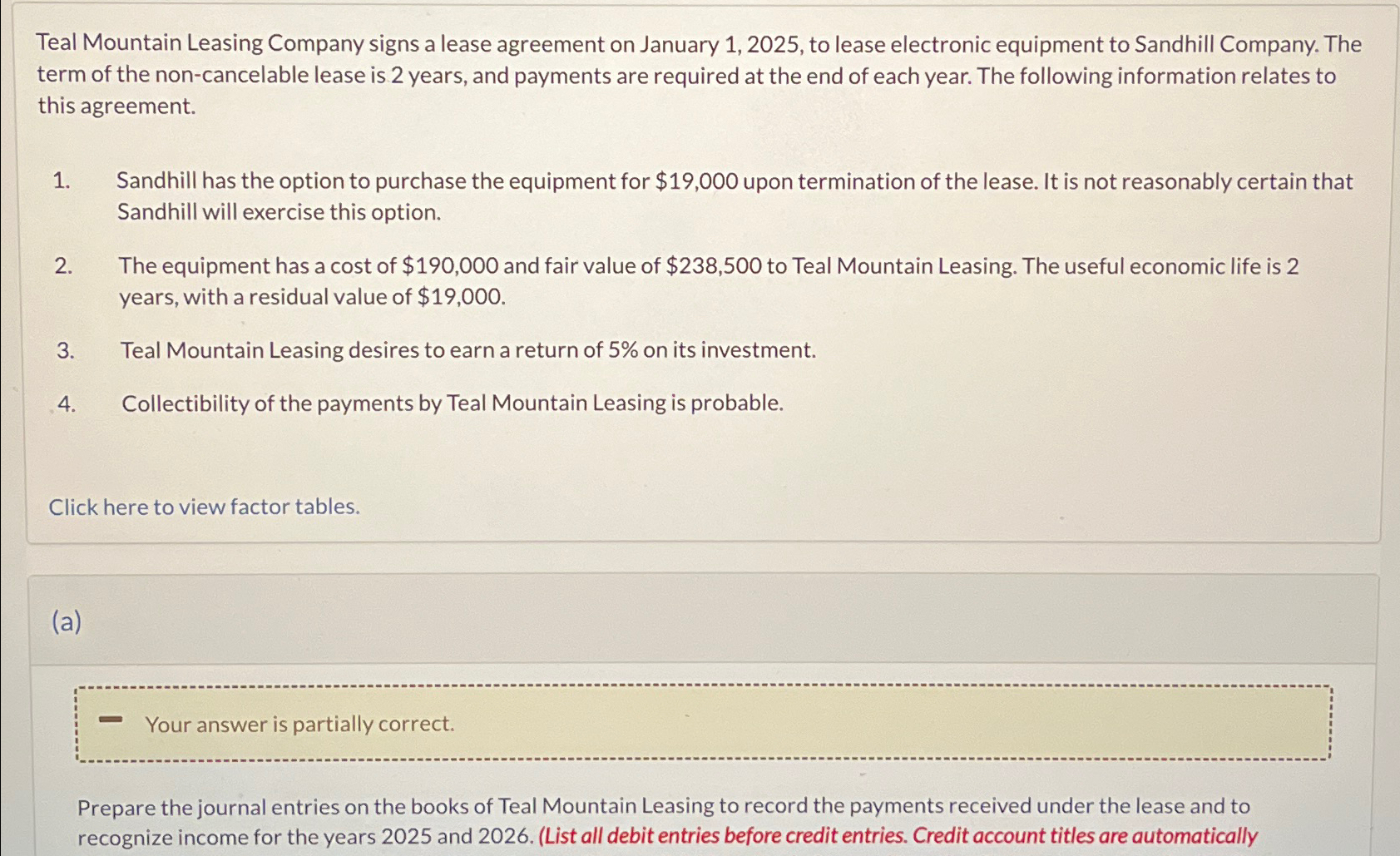 Solved Teal Mountain Leasing Company signs a lease agreement | Chegg.com