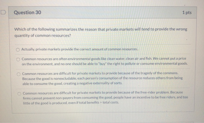 Solved Question 30 1 pts Which of the following summarizes | Chegg.com
