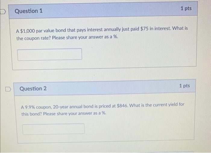 Solved A 1,000 par value bond that pays interest annually