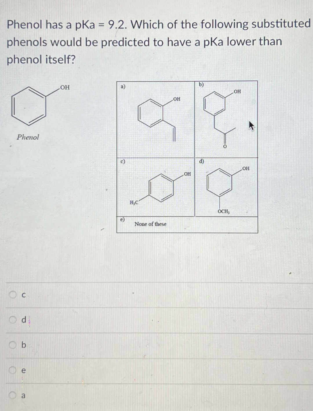 Solved Phenol has a pKa=9.2. ﻿Which of the following | Chegg.com