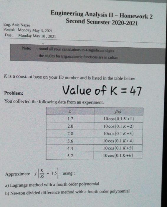 Solved Engineering Analysis II - Homework 2 Second Semester | Chegg.com