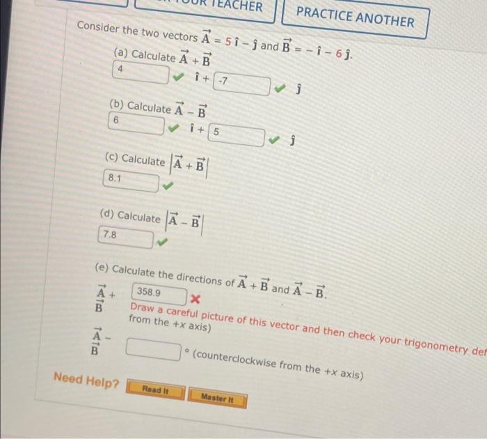 Solved CHER PRACTICE ANOTHER Consider The Two Vectors A = 5 | Chegg.com