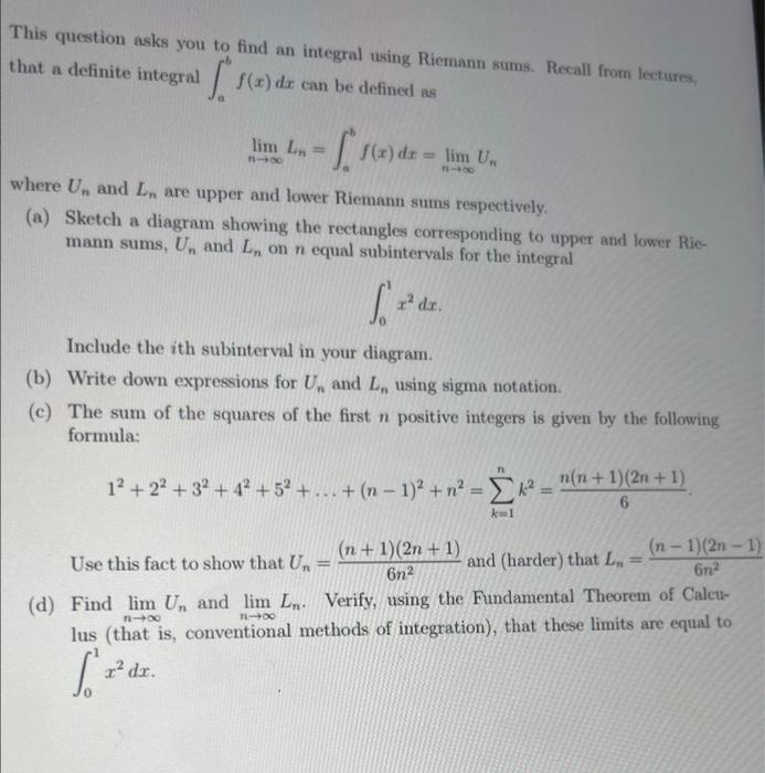 Solved This question asks you to find an integral using | Chegg.com