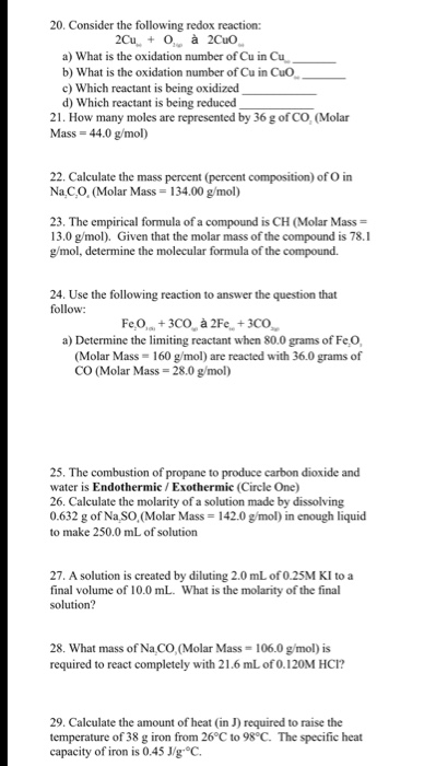 Solved Consider The Following Redox Reaction 2cu 0 Chegg Com