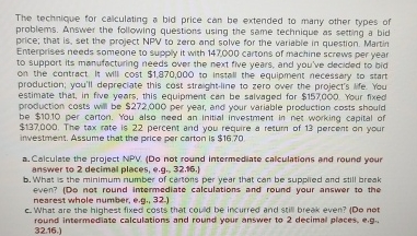 Solved The technique for calculating a bid price can be | Chegg.com