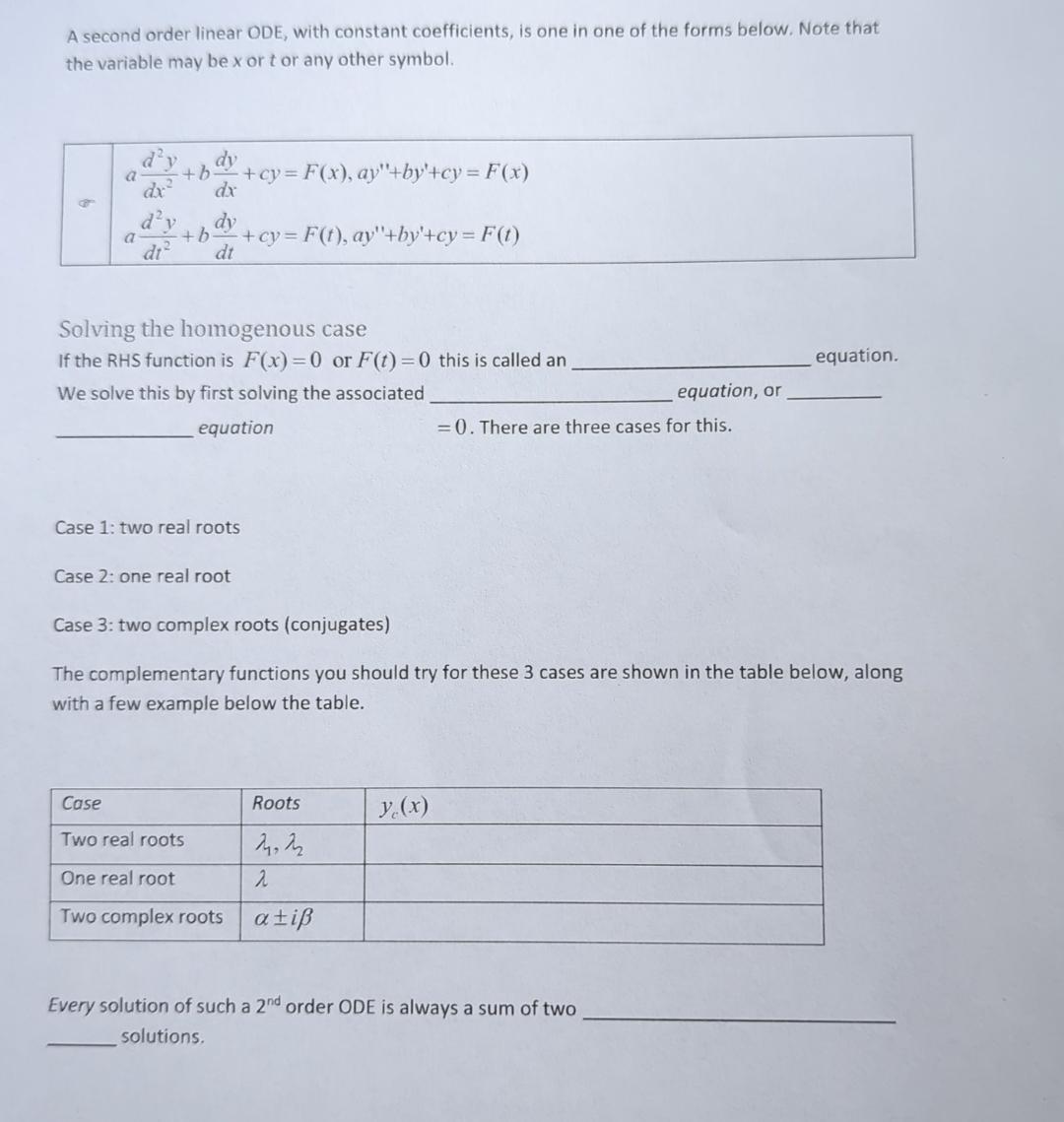 Solved a second order linear ode with constant chegg