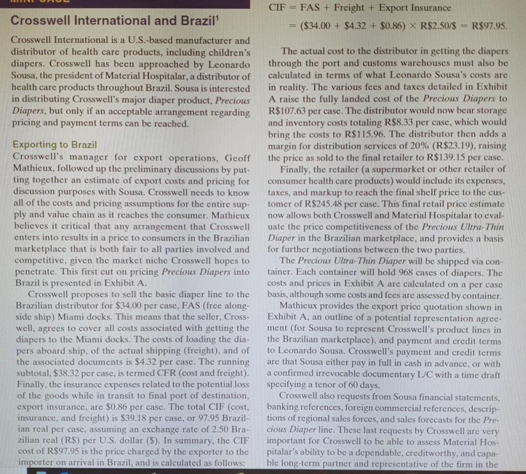 Crosswell International and Brazil CIF = FAS +