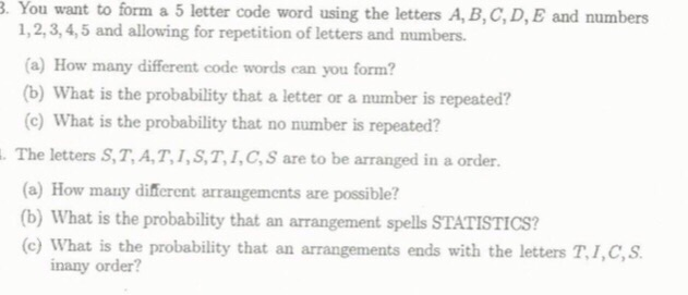 Solved 3. You want to form a 5 letter code word using the | Chegg.com