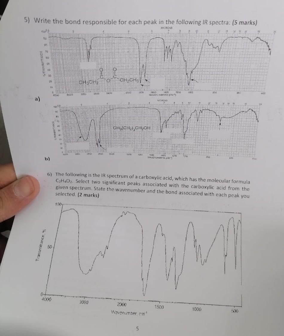 Solved 5) Write the bond responsible for each peak in the | Chegg.com