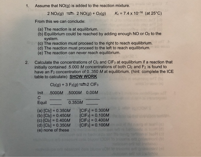 Solved 1 Assume That No G Is Added To The Reaction Mixt Chegg Com