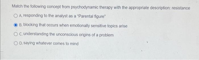 Solved Match the following concept from psychodynamic | Chegg.com