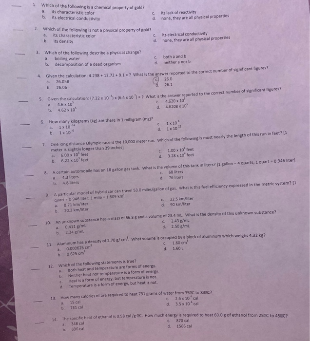 Solved 1. Which of the following is a chemical property of