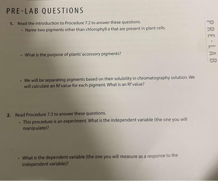 Solved PRE-LAB QUESTIONS 1. Read the introduction to | Chegg.com