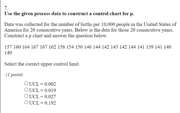 Solved 7. Use the given process data to construct a control | Chegg.com