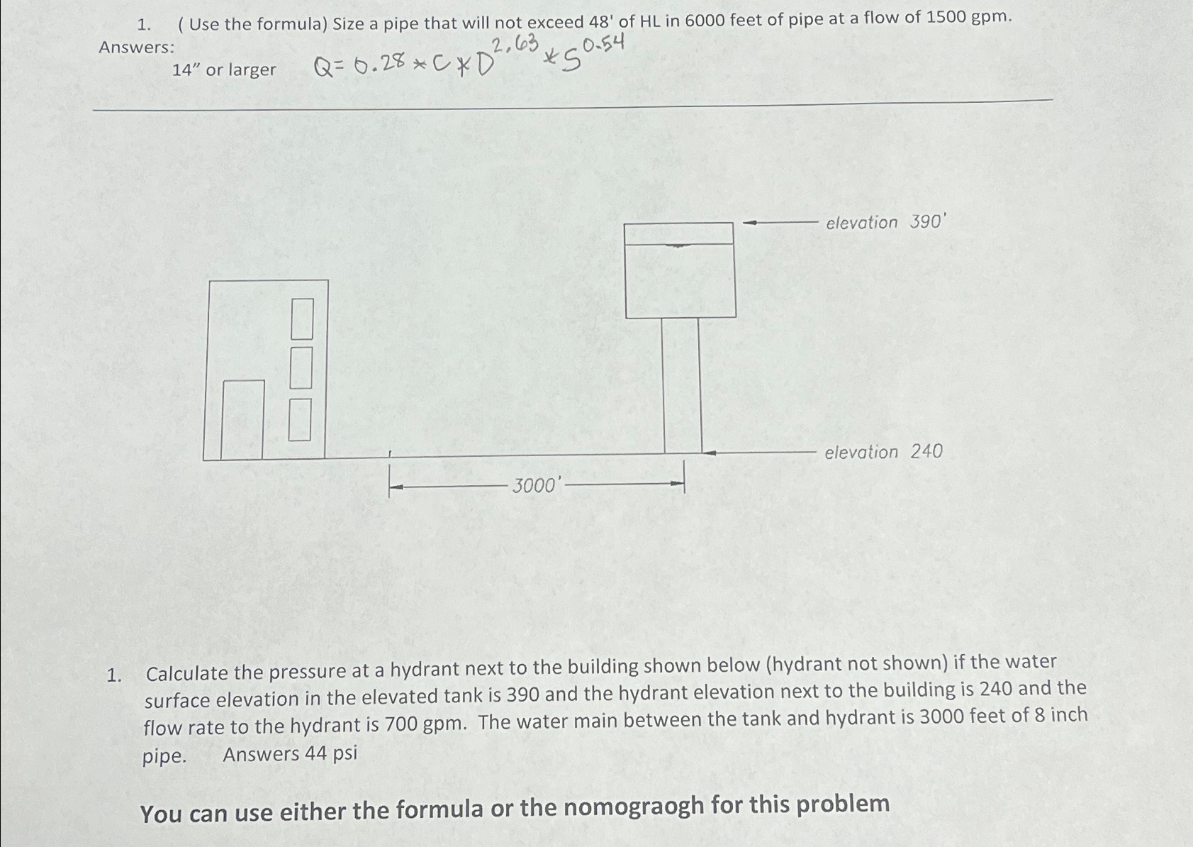 Solved Use The Formula Size A Pipe That Will Not Exceed Chegg