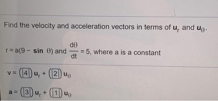 Solved Find the velocity and acceleration vectors in terms | Chegg.com