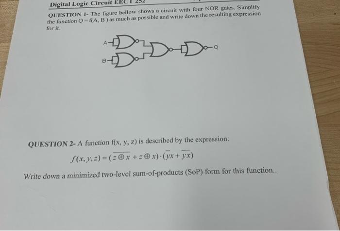 Solved Digital Logic Circuit EE QUESTION 1- The figure | Chegg.com